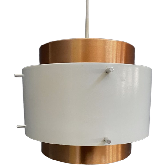 Metal, White And Brass Color Pendant Lamp By Veb 1960s 1