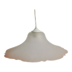 Vintage Frosted Glazen Bloem Hanglamp Met Rozige Rand. thumbnail 1