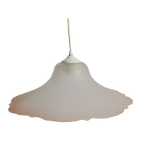 Vintage Frosted Glazen Bloem Hanglamp Met Rozige Rand.