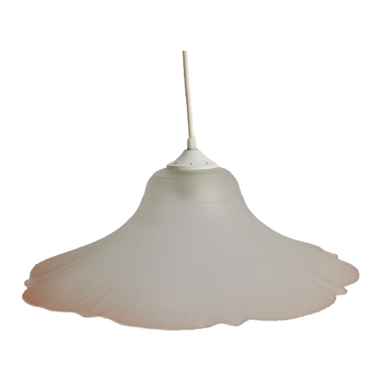Vintage Frosted Glazen Bloem Hanglamp Met Rozige Rand. 1