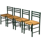 Jaren 70 Eettafelstoelen 4x Vintage Groen Riet Prijs P/stuk thumbnail 1