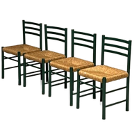 Jaren 70 Eettafelstoelen 4x Vintage Groen Riet Prijs P/stuk
