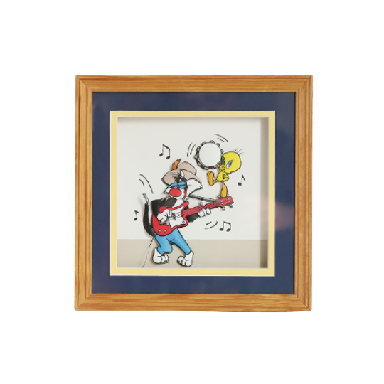Vintage 3d Papier Kunst Van Boy Sylvester En Tweety Ingelijst 1