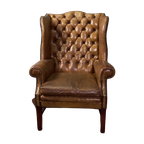 Schitterende Schapenleren Olijfgroene Chesterfield Wingback Fauteuil thumbnail 1