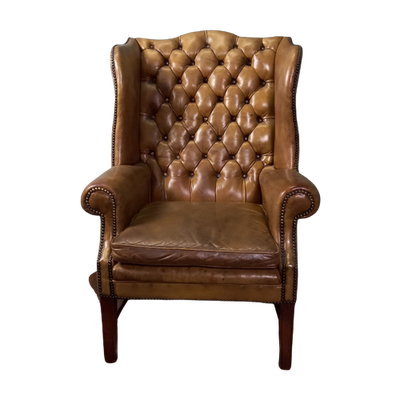 Schitterende Schapenleren Olijfgroene Chesterfield Wingback Fauteuil