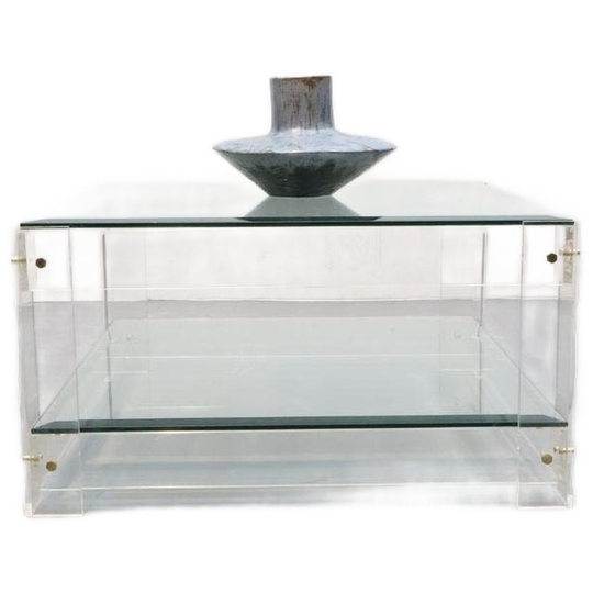 Vintage Acryl & Glas Salontafel | Vierkant Met Gouden Bouten 1