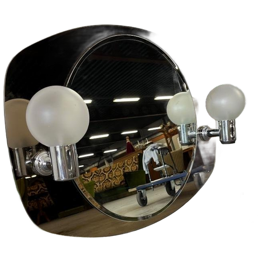 Vintage Fumé Bruine Wandspiegel Met 2 Wandlampen 1