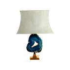 Fine Brass & Blue Agate Stone Lamp thumbnail 1