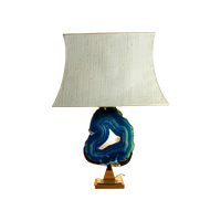 Fine Brass & Blue Agate Stone Lamp