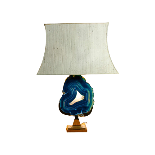 Fine Brass & Blue Agate Stone Lamp