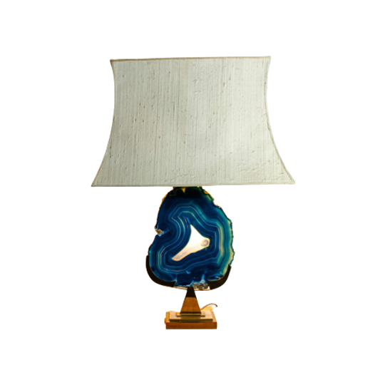 Fine Brass & Blue Agate Stone Lamp 1