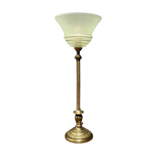 Sierlijke Messing Tafellamp Met Mintgroen Glazen Kap