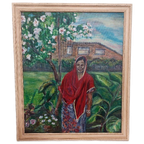 Origineel Acrylschilderij Indische Vrouw. thumbnail 1
