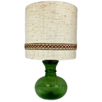 Vintage Xl Tafellamp Groene Glazen Bolvoet Met Jute Kap thumbnail 1