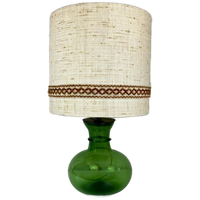 Vintage Xl Tafellamp Groene Glazen Bolvoet Met Jute Kap