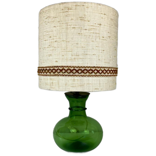 Vintage Xl Tafellamp Groene Glazen Bolvoet Met Jute Kap 1