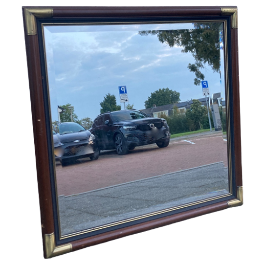 Vierkante Spiegel, Bruin Met Gouden Hoeken, 73 X 73 Cm - Reliving 1