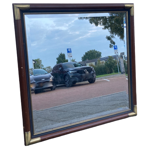 Vierkante Spiegel, Bruin Met Gouden Hoeken, 73 X 73 Cm - Reliving