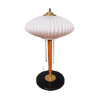 Grote Tafellamp, Scandinavische Stijl,In Opaline En Teakhout thumbnail 1