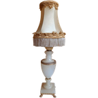 Vintage Brocante Lampje Met Satijnen Kap En Albast Voetje thumbnail 1