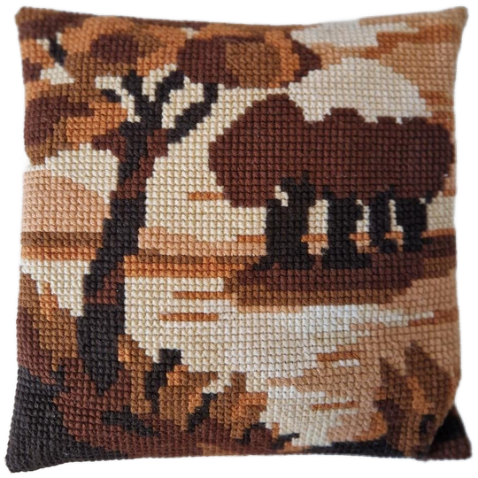 Vintage Kussen Jaren 70 Geborduurd Kussen Bomen 1