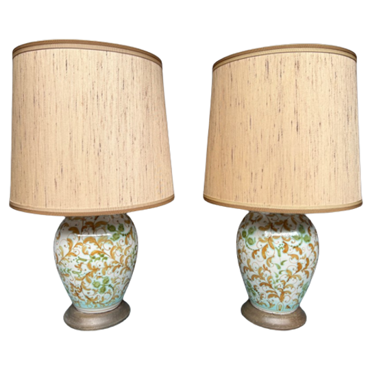 Paar Handbeschilderde Lampen. Porselein. 1