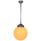 Oude Schoollamp Met Glazen Bol In Opaalglas, Jaren 30 thumbnail 1