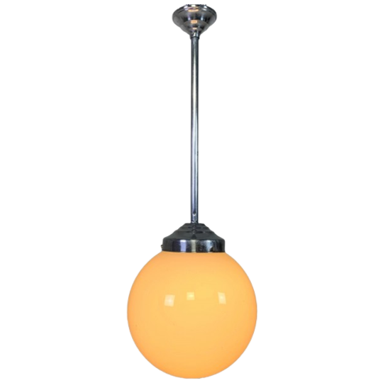 Oude Schoollamp Met Glazen Bol In Opaalglas, Jaren 30 1