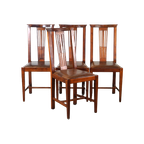 Set Van Vier Schapenleren Art Nouveau Design Eetkamerstoelen Houten Frame Met Lederen Zitting thumbnail 1