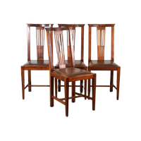 Set Van Vier Schapenleren Art Nouveau Design Eetkamerstoelen Houten Frame Met Lederen Zitting