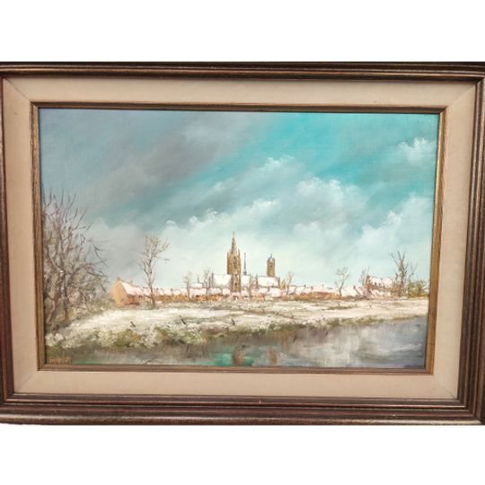 Georges Tahon - Schilderij - Nieuwpoort In De Winter 1