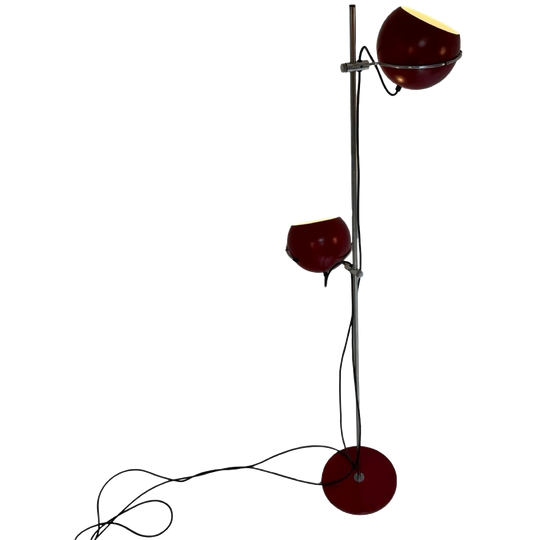 Gepo - Space Age Design / Mcm Floor Lamp With Two Shades - Burgundy / Red - Fully Restored Piece 1
