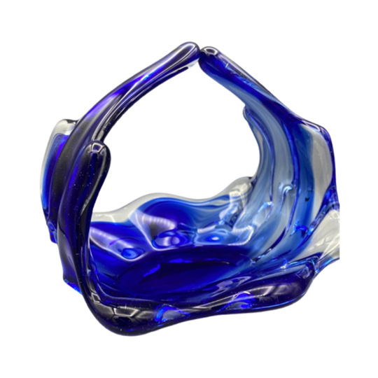 Vintage Glazen Schaal Mand 50's Blauw Lux Glass Faconne Main Austria 1