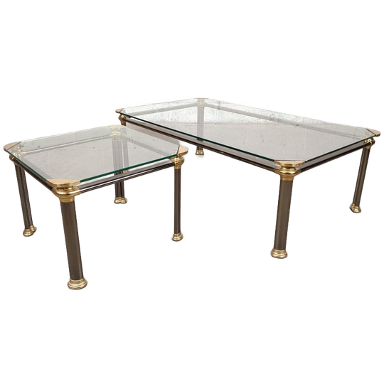 Set Van 2 Vintage Chroom / Messing Salontafels 1