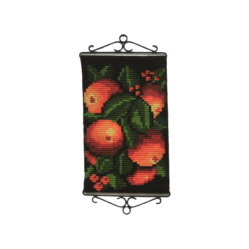 Zwart Geborduurd Wandkleed Oranje Appels