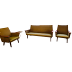 Vintage Loungeset Bank & 2 Fauteuils Fauteuil Bankstel Stoel Groen Meubelset Meubels thumbnail 1