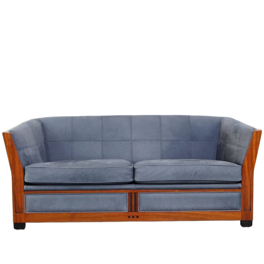 Geweldige Schuitema Art Deco Design Bank Met Mooie Blauwe Nubuck Lederen Bekleding 1