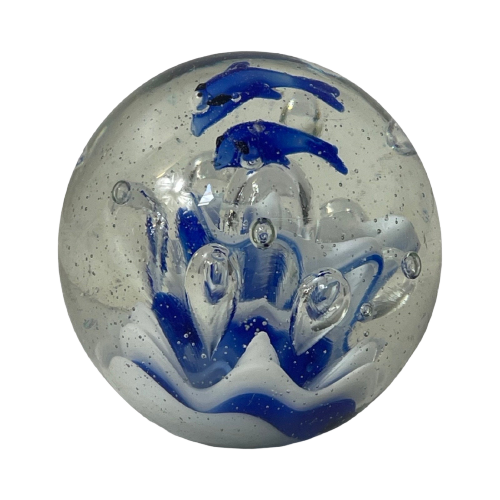 Handmade - Murano - Presse Papier / Paperweight - Two Dolphins Jumping Over A Wave