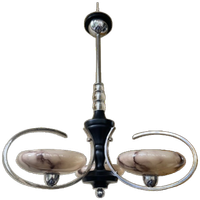 Lamp Hanglamp Art Deco 1930 3 Arms Glazen Kelken Frans