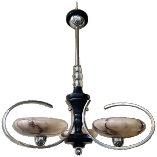 Lamp Hanglamp Art Deco 1930 3 Arms Glazen Kelken Frans 1
