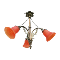 Antieke Bronzen Lamp Met 3 Kelken
