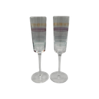 Vintage Kristallen Flutes Champagne Glazen Gekleurde Streep 2 Stuks thumbnail 1