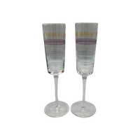 Vintage Kristallen Flutes Champagne Glazen Gekleurde Streep 2 Stuks