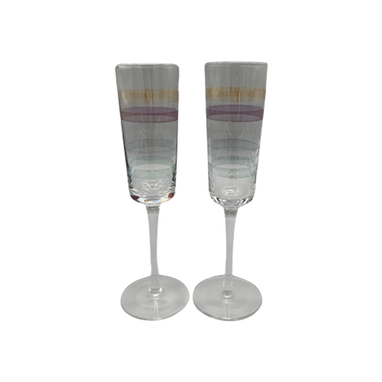 Vintage Kristallen Flutes Champagne Glazen Gekleurde Streep 2 Stuks 1