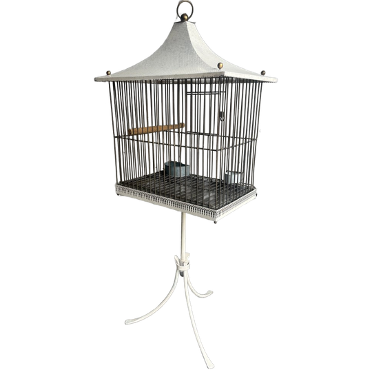 Pagoda-style Vintage Bird Cage On Stand 1