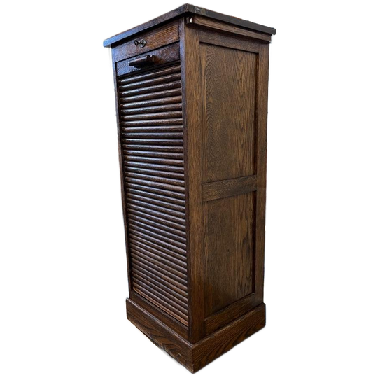 Vintage Houten Archiefkast Met Rolluik 1