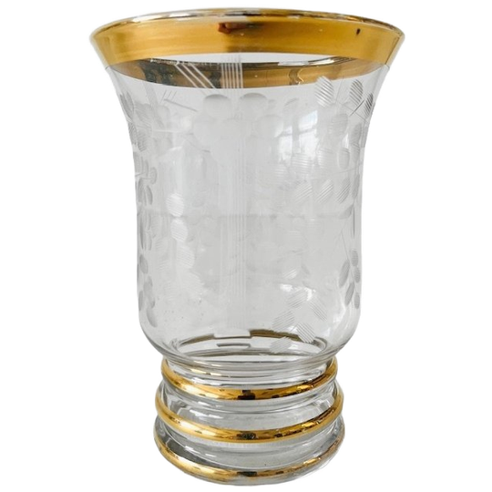 Franse Geëtste Kristallen Vaas Gouden Details 1960’s 1