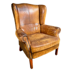 Vintage Geleefde Schaapsleren Wingback Fauteuil thumbnail 1