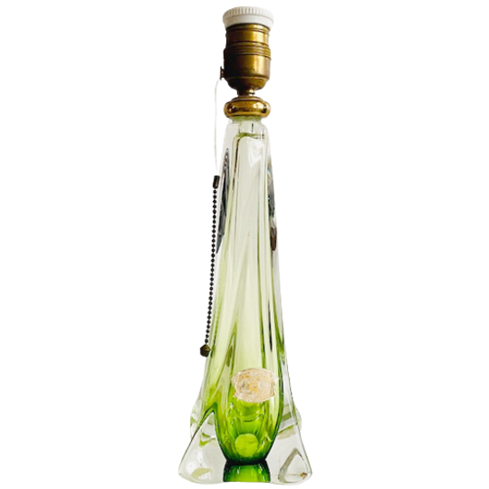 Mid-century Tafellamp Kristal Groen Val Saint Lambert 1950’s 1