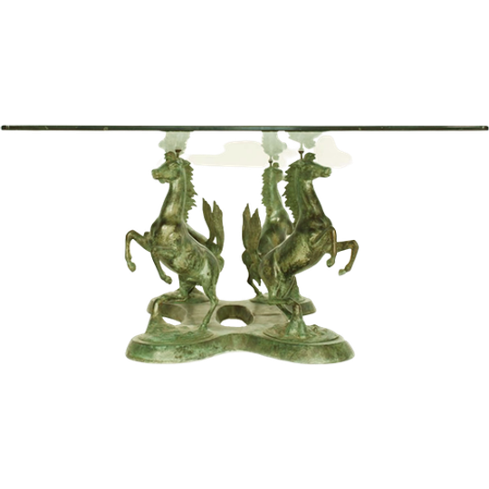 Vintage Hollywood Regency Stijl Salontafel Met Bronzen Paarden, Jaren '70 1